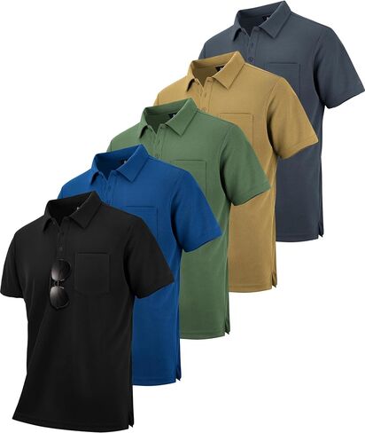 SCODI 5 Pack Mens Pocket Polo Shirts Short Sleeve Multipack Golf Shirt for Men Moisture Wicking Casual Athletic Work T-Shirts in Kuwait