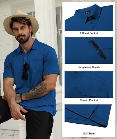 SCODI 5 Pack Mens Pocket Polo Shirts Short Sleeve Multipack Golf Shirt for Men Moisture Wicking Casual Athletic Work T-Shirts in Kuwait