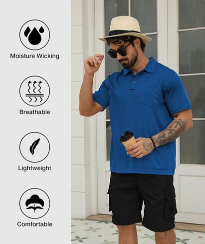 SCODI 5 Pack Mens Pocket Polo Shirts Short Sleeve Multipack Golf Shirt for Men Moisture Wicking Casual Athletic Work T-Shirts in Kuwait