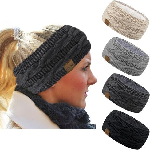 Loritta 4 Pack Womens Winter Headbands Fuzzy Fleece Lined Ear Warmer Cable Knit Thick Warm Crochet Headband Gifts in Saudi Arabia