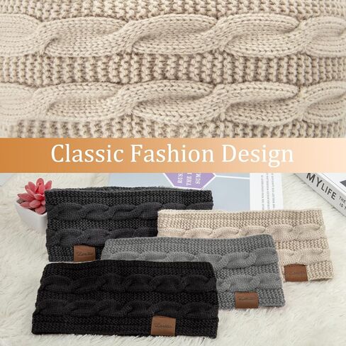 Loritta 4 Pack Womens Winter Headbands Fuzzy Fleece Lined Ear Warmer Cable Knit Thick Warm Crochet Headband Gifts in Saudi Arabia