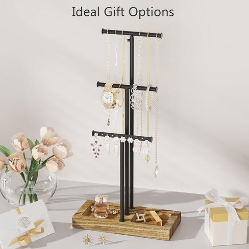 حامل منظم مجوهرات الحب ، حامل قلادة كبير 5 مستويات مع قاعدة خشبية ، وشجرة حامل المجوهر in Kuwait