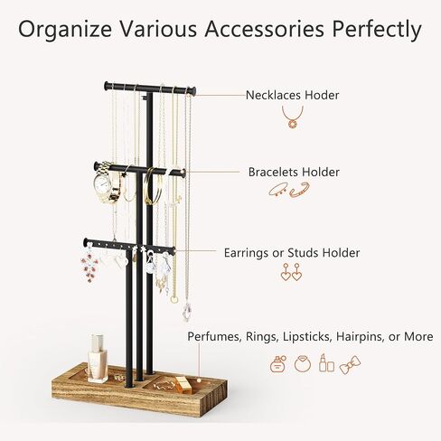حامل منظم مجوهرات الحب ، حامل قلادة كبير 5 مستويات مع قاعدة خشبية ، وشجرة حامل المجوهر in Kuwait