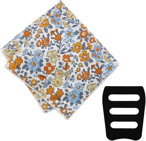 Floral Cotton Pocket Squares for Men with Pocket Square Holder Flower Men's Handkerchiefs for Wedding Groom Casual in Kuwait