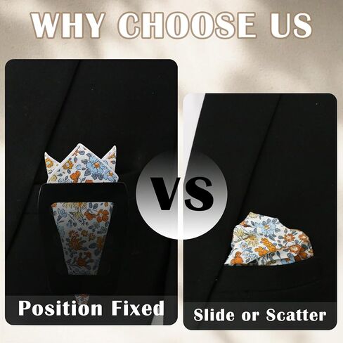 Floral Cotton Pocket Squares for Men with Pocket Square Holder Flower Men's Handkerchiefs for Wedding Groom Casual in Kuwait