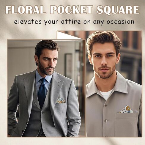 Floral Cotton Pocket Squares for Men with Pocket Square Holder Flower Men's Handkerchiefs for Wedding Groom Casual in Kuwait