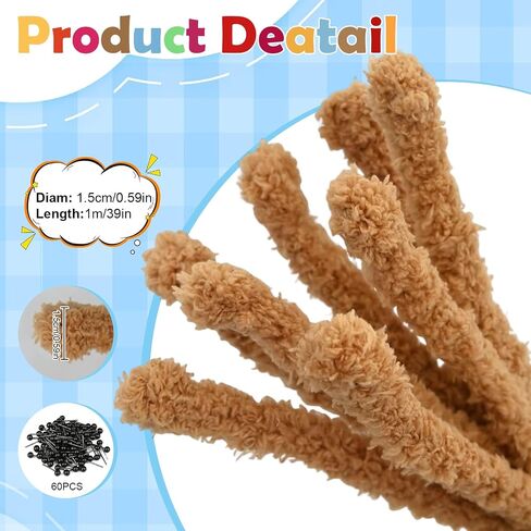 20pcs 39 بوصة من نظافة الأنابيب المنظفات تشنيل تنبع من الأنابيب السميكة الناعمة السيقان الطويلة تشنيل السيقان الحرفية لوازم أنابيب الصوف المرجانية ديي أفخم للأطفال (بني) (بني) in Kuwait