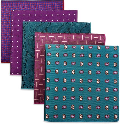 S&W SHLAX&WING 5 Pack Men's Pocket Squares Set 12.6" Formal Handkerchiefs for Suits Weddings Tuxedos Assorted Colors Patterns in Kuwait