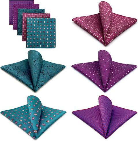 S&W SHLAX&WING 5 Pack Men's Pocket Squares Set 12.6" Formal Handkerchiefs for Suits Weddings Tuxedos Assorted Colors Patterns in Kuwait