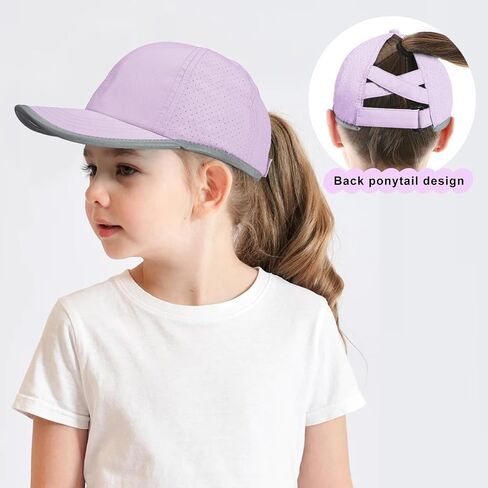 Girls Criss Cross Ponytail Baseball Cap Reflective Quick Dry Hat Kids Cooling Mesh Outdoor Sports Hat for Age 3-12 in Saudi Arabia