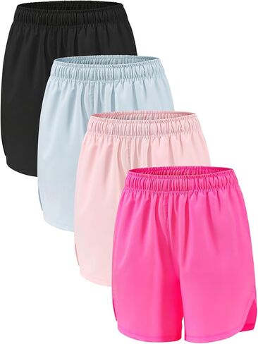 4 Pack Girls Athletic Shorts,Girls Basketball Shorts,Kids Workout Soccer Short for Girl with Drawstring & Pockets in Kuwait