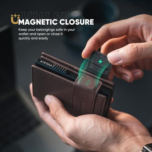 VULKIT Card Holder Bifold Pop Up Leather Wallet for Men RFID Blocking Metal Card Case, Holds 9 Cards and Banknotes Navy in Kuwait