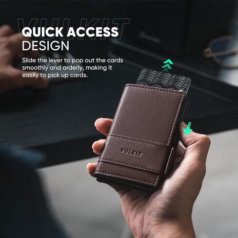 VULKIT Card Holder Bifold Pop Up Leather Wallet for Men RFID Blocking Metal Card Case, Holds 9 Cards and Banknotes Navy in Kuwait