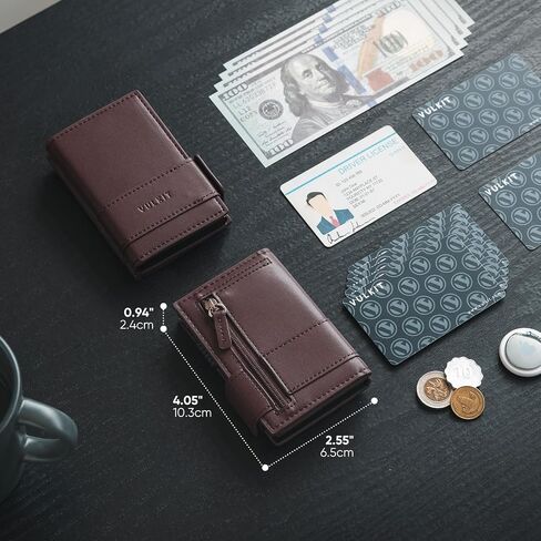 VULKIT Card Holder Bifold Pop Up Leather Wallet for Men RFID Blocking Metal Card Case, Holds 9 Cards and Banknotes Navy in Kuwait