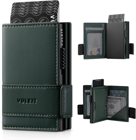 VULKIT Card Holder Bifold Pop Up Leather Wallet for Men RFID Blocking Metal Card Case, Holds 9 Cards and Banknotes Navy in Kuwait