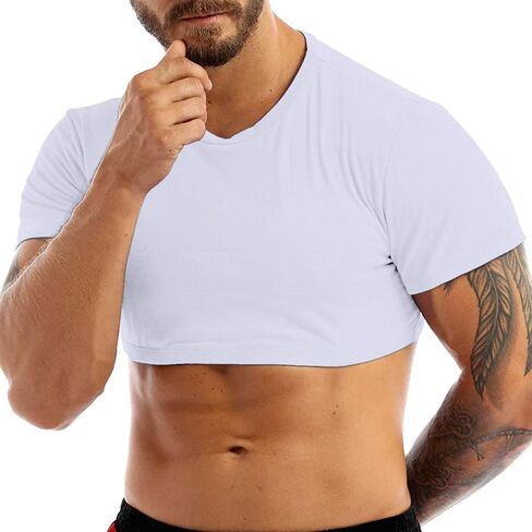 Men's Undershirts Muscle Fit Crop Top Short Sleeve Cropped T Shirt in Saudi Arabia