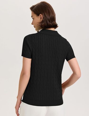 Micoson Womens Short Sleeve Sweater Tops Lapel v Neck Strafle Dorts 2025 Summer Cable Knit Business Discal in Kuwait