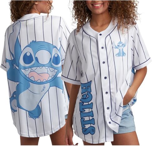Disney Womens Baseball Jersey - Mickey Mouse Lightning McQueen Marie, Lilo and Stitch Womens Baseball Shirt (Sizes: S-XL) in Saudi Arabia