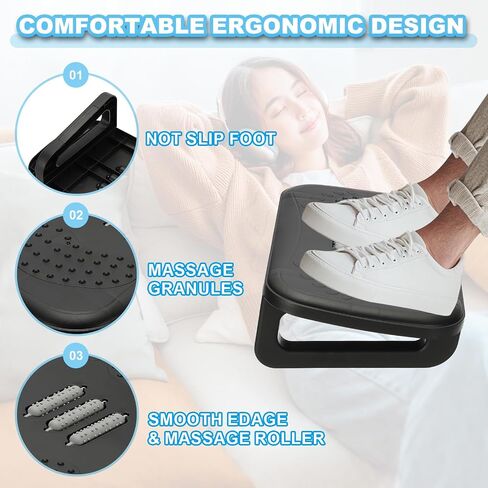 PATIKIL Foot Rest Swingable Stools Leg Rest Footrest with Roller Massager for Under Desk at Work Under Office Desk Chair Computer Gaming, Black/Gray in Kuwait