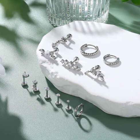 LOLIAS 16 Gauge Cartilage Earrings for Women Flat Back-Hypoallergenic Surgical Stainless Steel Stud Hoop Cartilage Earring Set Daith Conch Tragus Helix Piercing Jewelry Single PC in Saudi Arabia