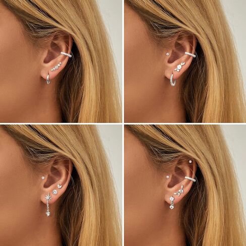 LOLIAS 16 Gauge Cartilage Earrings for Women Flat Back-Hypoallergenic Surgical Stainless Steel Stud Hoop Cartilage Earring Set Daith Conch Tragus Helix Piercing Jewelry Single PC in Saudi Arabia