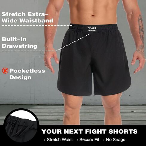 MMA Shorts Men - No GI BJJ Shorts for Muay Thai ، الملاكمة ، القتال ， التدريب على المصارعة والتدريب القتالي in Kuwait