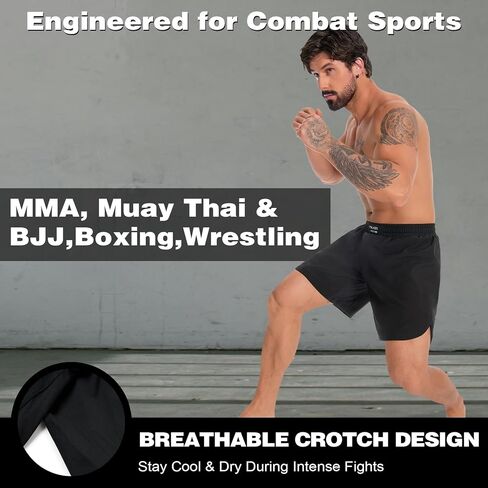 MMA Shorts Men - No GI BJJ Shorts for Muay Thai ، الملاكمة ، القتال ， التدريب على المصارعة والتدريب القتالي in Kuwait