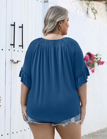 Micoson Womens Plus Size Tops 3/4 Ruffle Sleeve Shirts Crewneck Pleated Blouses Dressy Casual Fashion Tunic Top (1X-5X) in Kuwait