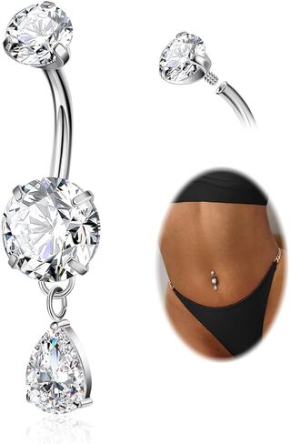 F136 Titanium Dangle Belly Button Ring for Women Dangling Navel Ring Hypoallergenic Teardrop Belly Rings Internally Threaded CZ Belly Piercing Jewelry 10MM in Saudi Arabia