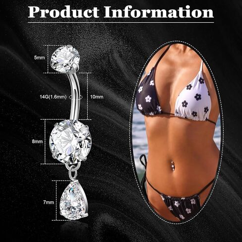 F136 Titanium Dangle Belly Button Ring for Women Dangling Navel Ring Hypoallergenic Teardrop Belly Rings Internally Threaded CZ Belly Piercing Jewelry 10MM in Saudi Arabia