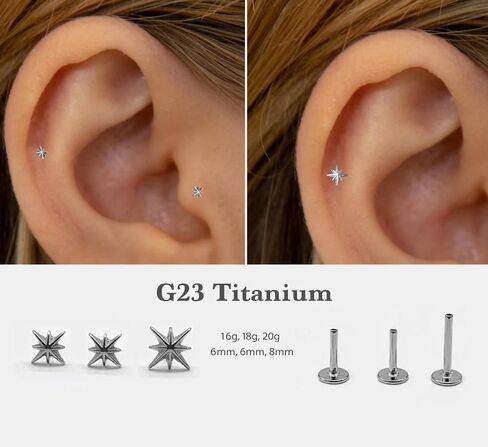 20G/18G/16G Titanium Flat Back Earrings, Threadless Nose Stud Tiny Stud Earrings, Cartilage Tragus Piercing Jewelry Conch Helix Stud in Saudi Arabia