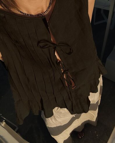 POHADON Womens Y2k Vest Tank Tops Cute Ruffle Cotton Linen Tie Front Shirt Going Out Pleated Summer Cute Lace Up Clothes in Kuwait