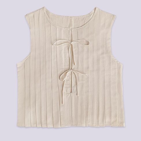 POHADON Womens Y2k Vest Tank Tops Cute Ruffle Cotton Linen Tie Front Shirt Going Out Pleated Summer Cute Lace Up Clothes in Kuwait