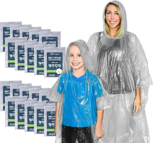 Lingito 20 Pack of Family Rain Ponchos | Disposable Emergency Ponchos | Perfect for Camping, Hiking & Travel in Kuwait