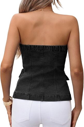 Cicy Bell Womens Brandless Denim Vest Stest Button Down Jean Tube Tops y2k الخروج in Kuwait