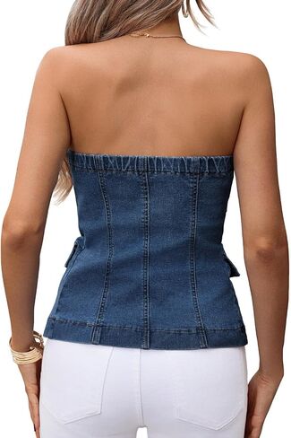 Cicy Bell Womens Brandless Denim Vest Stest Button Down Jean Tube Tops y2k الخروج in Kuwait