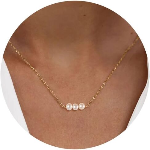 Vriua Pearl Netlaces for Women - 14K Gold Gold Plated Gold Gold Necklace Simple كل يوم قلادات الحد الأدنى للنساء in Kuwait