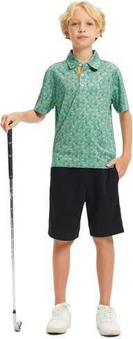 M Maelreg Boys Polo Shirt Shirt Shirt Sleeve Performance Dry Fit Stretch Function Print Print Active Casual Collared Dorts for Boy in Kuwait