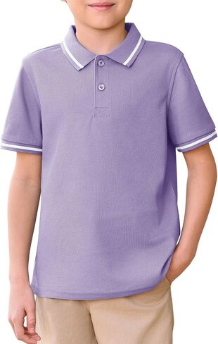 Haloumoning Kids Boys Short Sleeve School Uniform String Pique Polo Shirts 5-14 Years in Kuwait