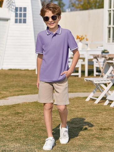 Haloumoning Kids Boys Short Sleeve School Uniform String Pique Polo Shirts 5-14 Years in Kuwait