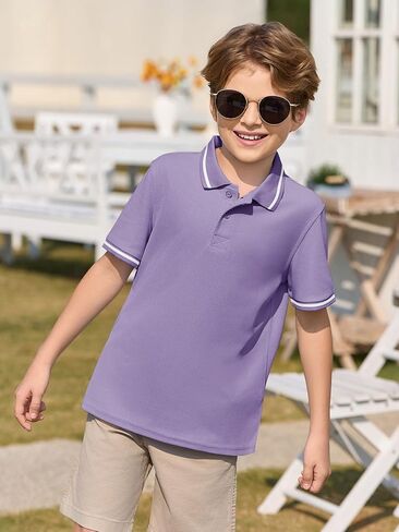 Haloumoning Kids Boys Short Sleeve School Uniform String Pique Polo Shirts 5-14 Years in Kuwait