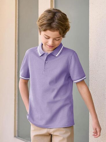 Haloumoning Kids Boys Short Sleeve School Uniform String Pique Polo Shirts 5-14 Years in Kuwait