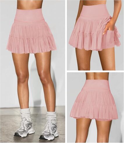 Women's Mini Skirt Skort Flowy Pleated High Waisted Ruffle Tennis Skirts for Women Athletic Skater Golf with Shorts Pockets in Saudi Arabia
