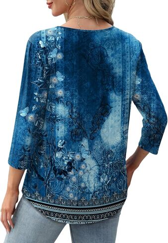 XIEERDUO 3/4 Length Sleeve Tops for Women 2025 Crewneck Casual Pleated Tunic Tops Loose Fit Shirts Blouses in Saudi Arabia