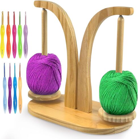 Magnetic Yarn Holder for Knitting and Crocheting, Wooden Yarn Spool Rack with Phone Stand, Yarn Ball Holder Spinner for Crochet Gifts for Crochet Lovers Knitters in Kuwait