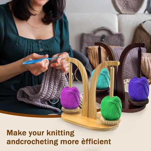 Magnetic Yarn Holder for Knitting and Crocheting, Wooden Yarn Spool Rack with Phone Stand, Yarn Ball Holder Spinner for Crochet Gifts for Crochet Lovers Knitters in Kuwait