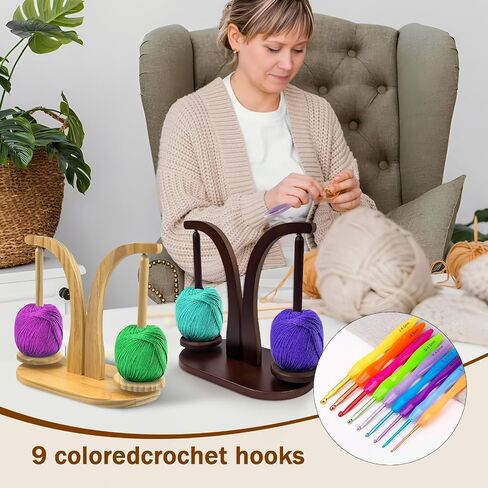 Magnetic Yarn Holder for Knitting and Crocheting, Wooden Yarn Spool Rack with Phone Stand, Yarn Ball Holder Spinner for Crochet Gifts for Crochet Lovers Knitters in Kuwait