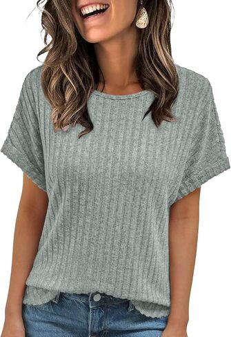 AUTOMET Women Shirts Summer Sweaters Loose Fit Short Sleeve Tunic Tops 2025 Dressy Casual Business Blouses in Kuwait