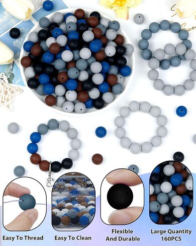 160PCS FIVEIZERO Silicone Beads, 15mm Mix Color for Keychain Making, Rubber Beads for DIY Crafts, Bracelets, and Necklaces - Silicone Beads Bulk, Round Silicone Beads for Pens(Purple) in Kuwait