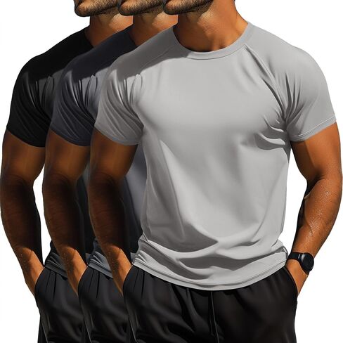 Huukeay 3 Pack Men's Big and Tall Swim Shirts,UPF 50+ Sun Protection Rash Guard Quick Dry Beach Fishing Water Tops in Kuwait